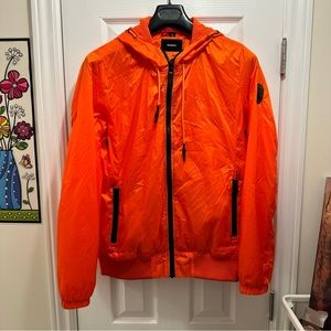 Rudsak zip up light jacket with hoodie, orange colour, size Medium